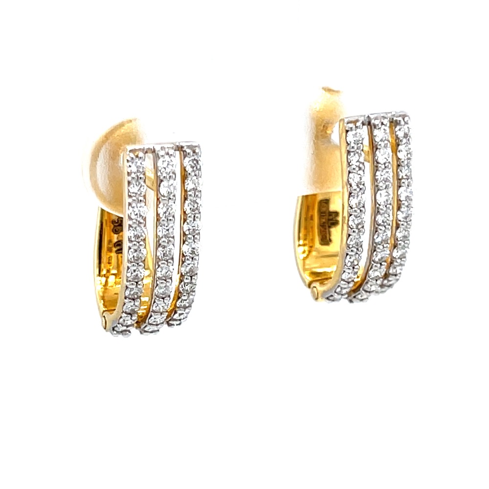 Three lines full ear loops in diamond & 18k hallmark gold 9top62 - Image 2