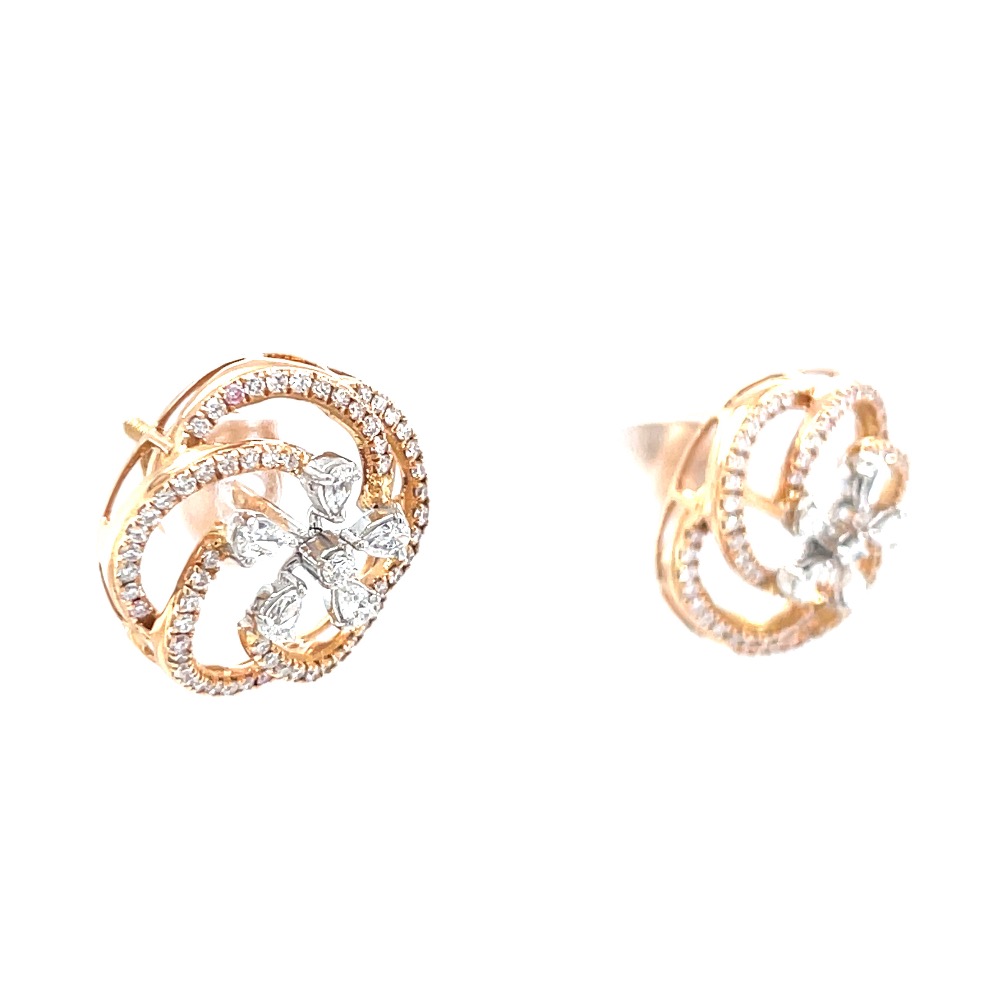 Flower with circular motif diamond tops in hallmarked rose gold - Image 2