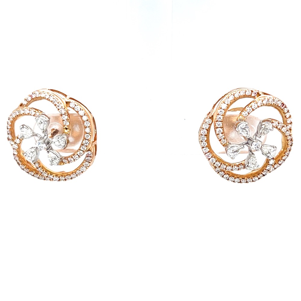 Flower with circular motif diamond tops in hallmarked rose gold
