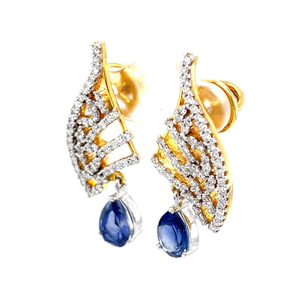 Blue stone diamond earrings in 14k yellow gold 9top94 - Image 3
