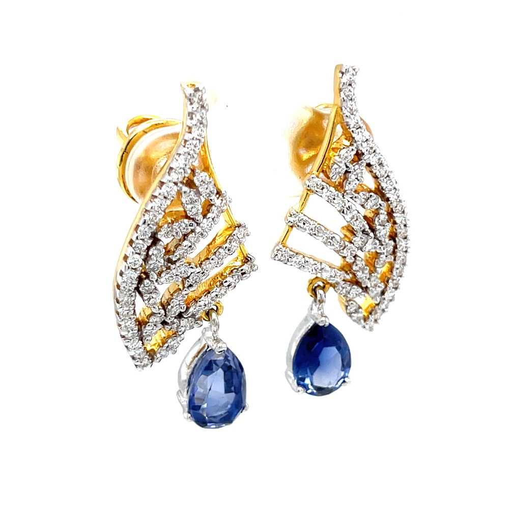 Blue stone diamond earrings in 14k yellow gold 9top94 - Image 2