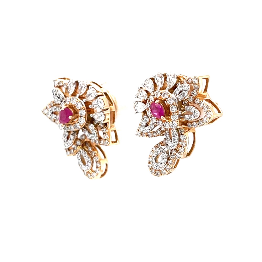 Incroyable diamond earring with red colour stone in rose gold 8shp36 - Image 3