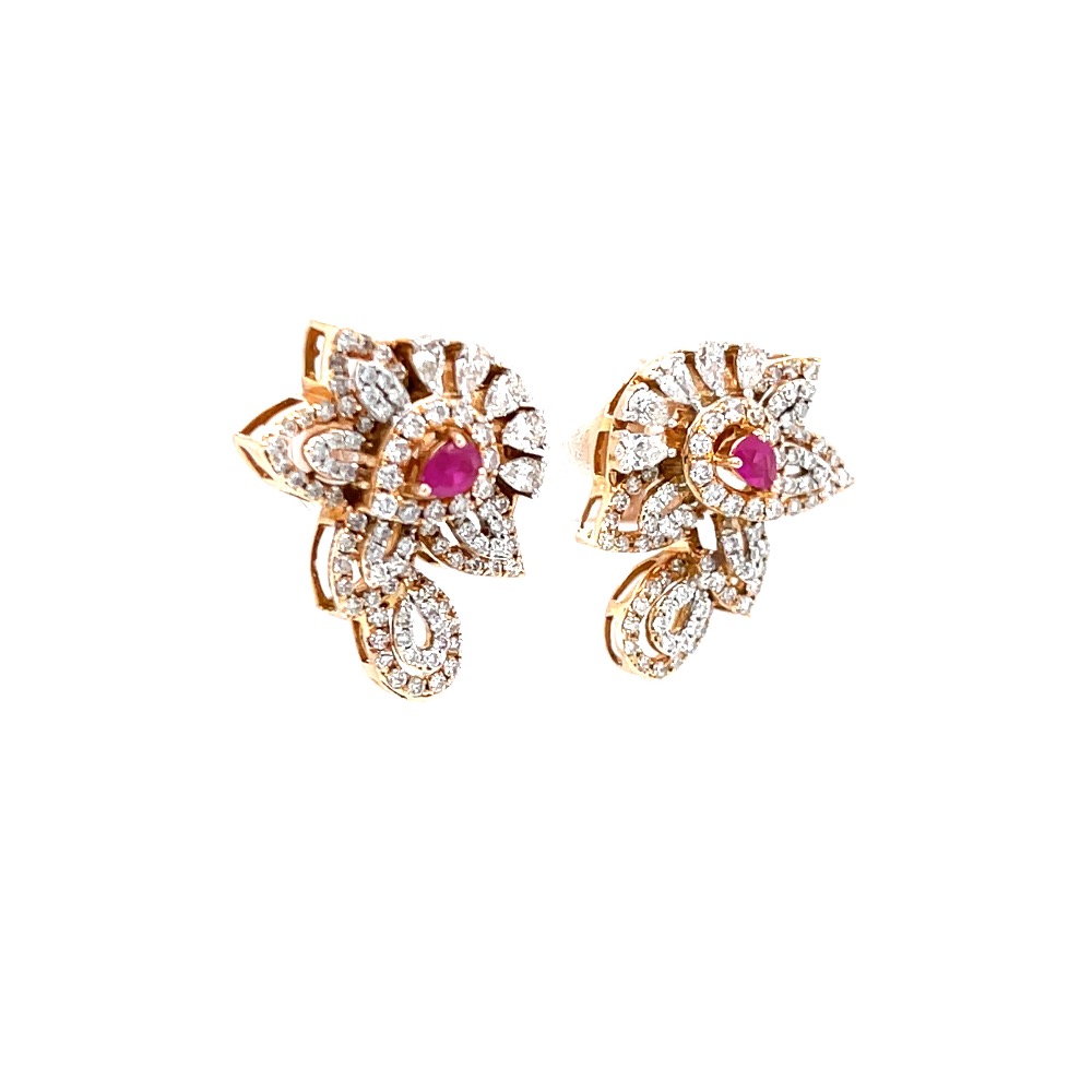 Incroyable diamond earring with red colour stone in rose gold 8shp36 - Image 2