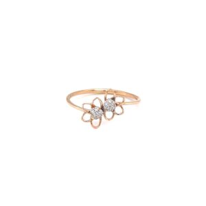 Delicate dual flower with golden petals diamond ring