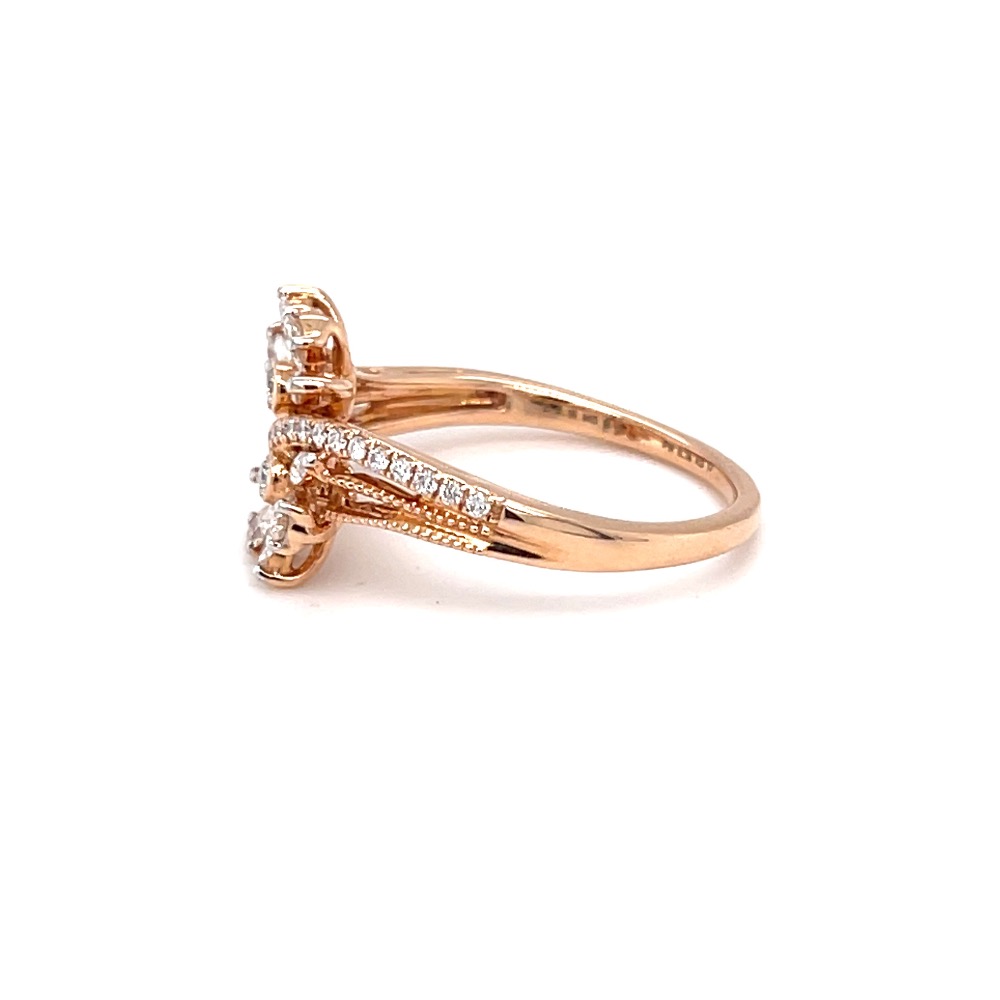 Dual flower contemporary diamond ring with hallmark rose gold - Image 4