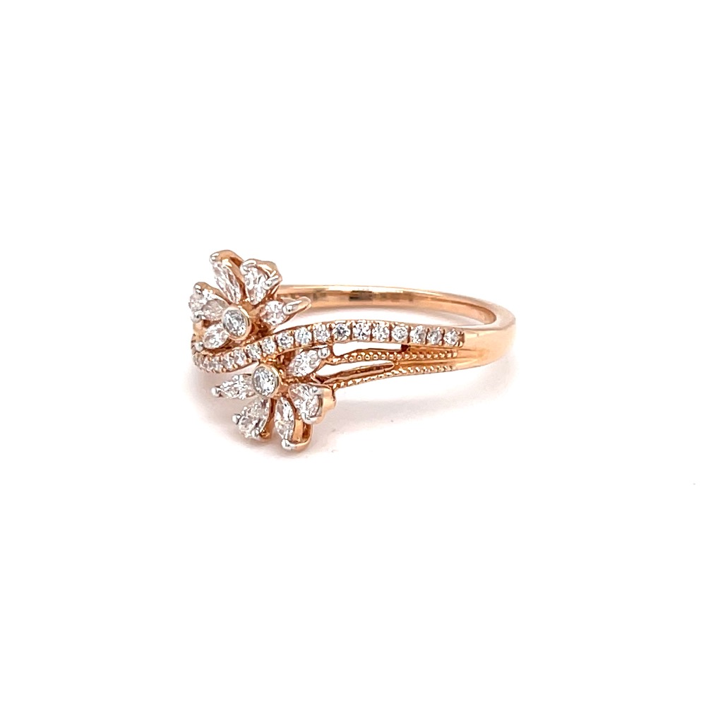Dual flower contemporary diamond ring with hallmark rose gold - Image 3