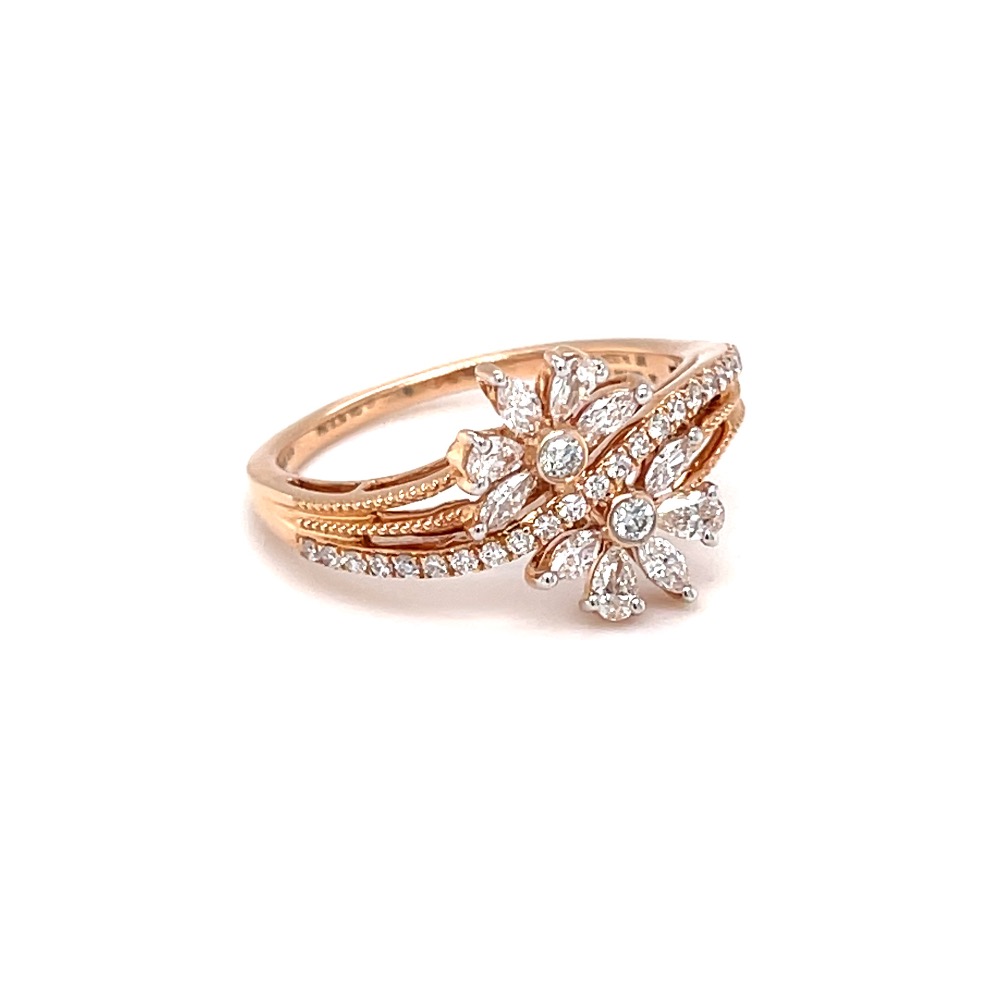 Dual flower contemporary diamond ring with hallmark rose gold - Image 2