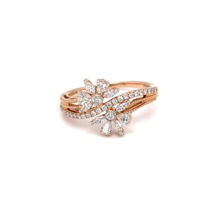 Dual flower contemporary diamond ring with hallmark rose gold