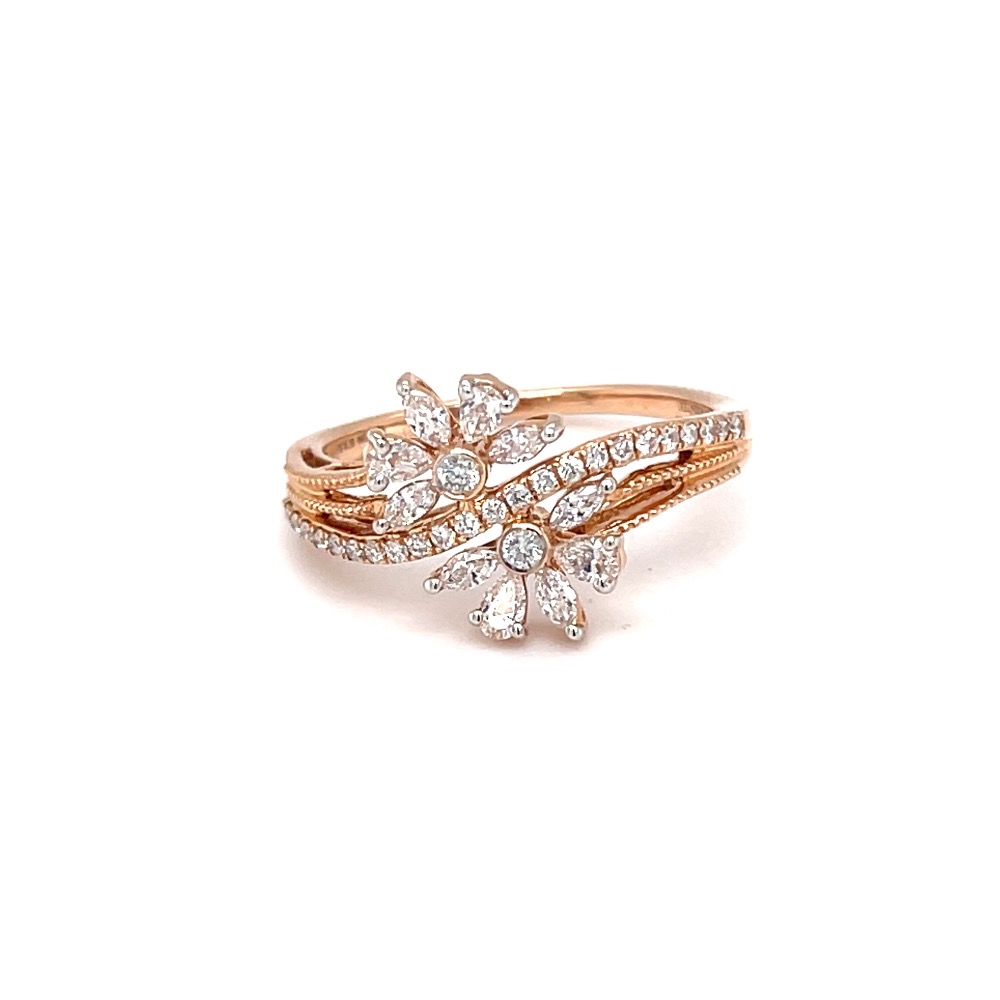 Dual flower contemporary diamond ring with hallmark rose gold