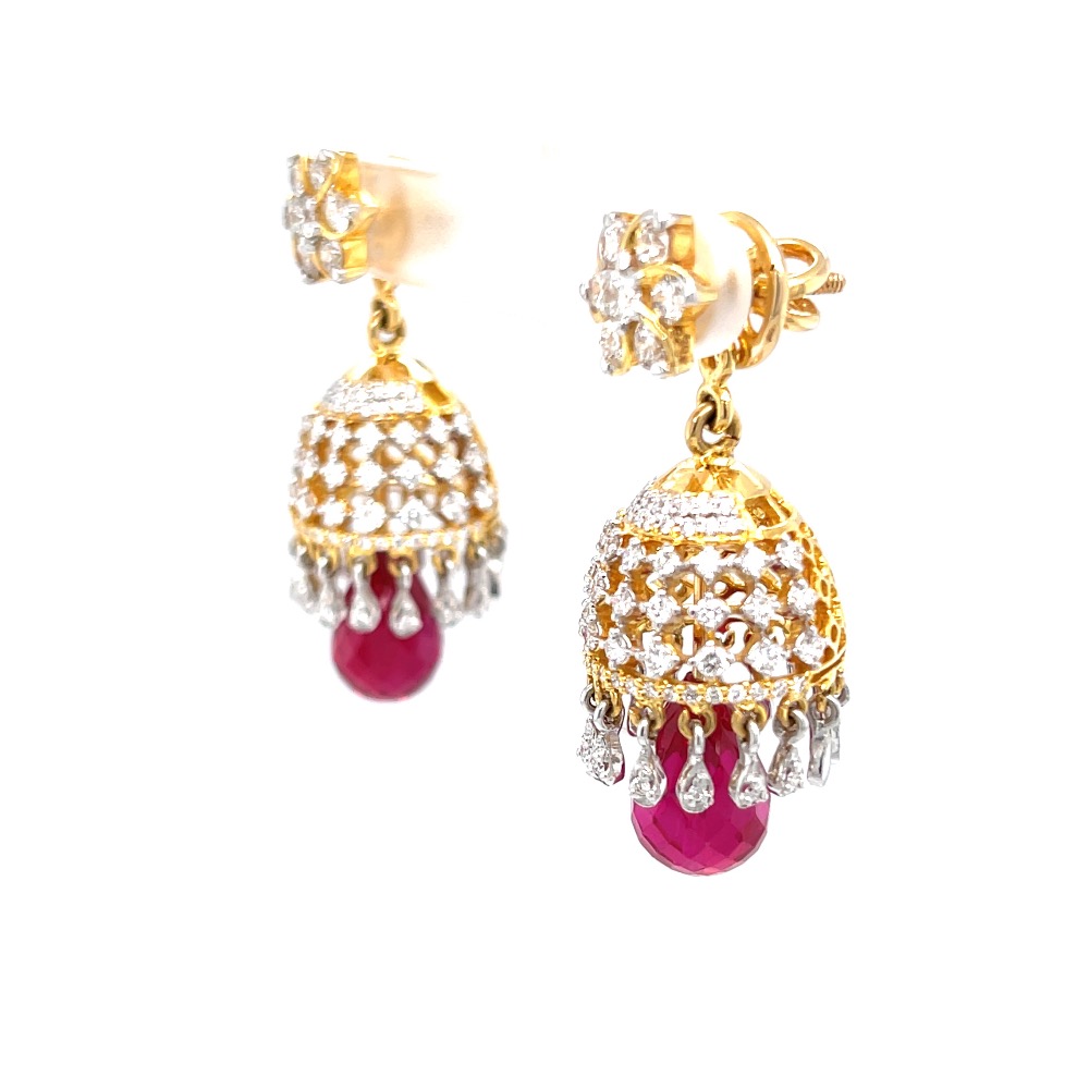 Detachable diamond jhumkis with red stone 6top173 - Image 3