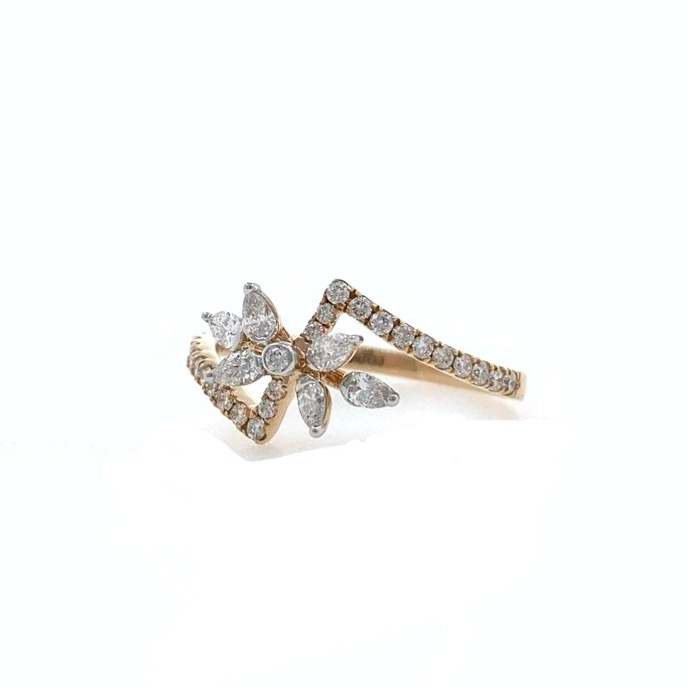 Floral ring with marquise and round diamonds in 18k rose gold - 1.960 grams - vvs ef 0.41 carat - 0lr69 - Image 4