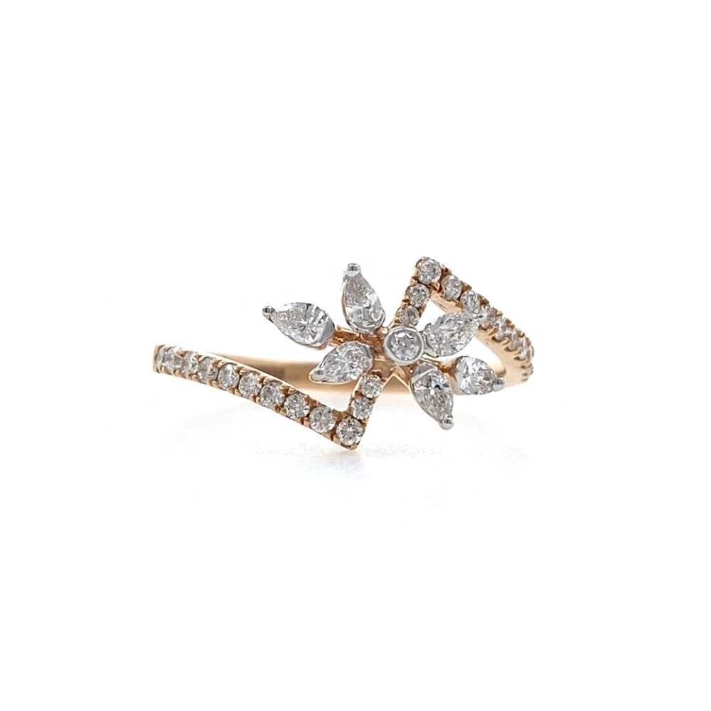 Floral ring with marquise and round diamonds in 18k rose gold - 1.960 grams - vvs ef 0.41 carat - 0lr69 - Image 3