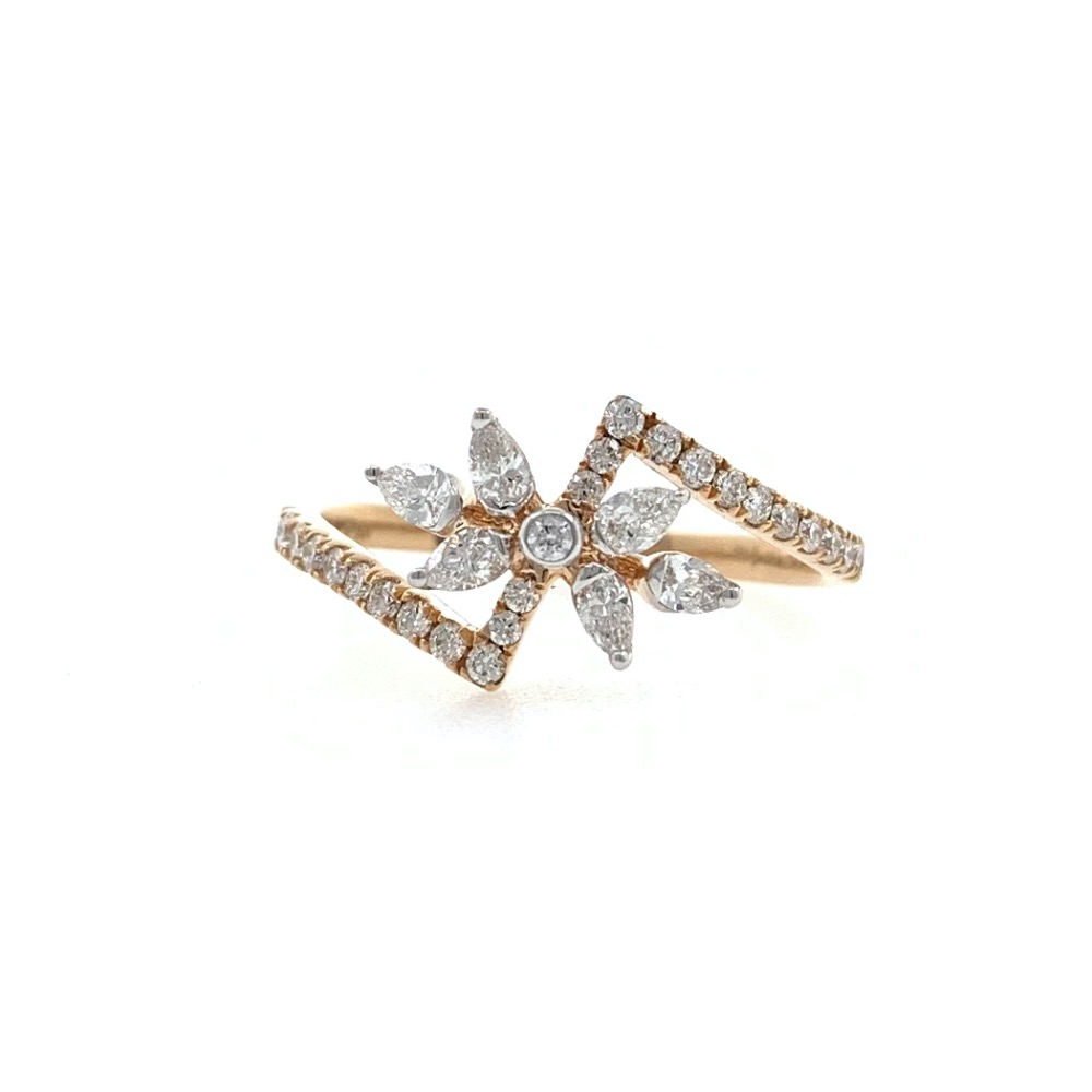 Floral ring with marquise and round diamonds in 18k rose gold - 1.960 grams - vvs ef 0.41 carat - 0lr69 - Image 2