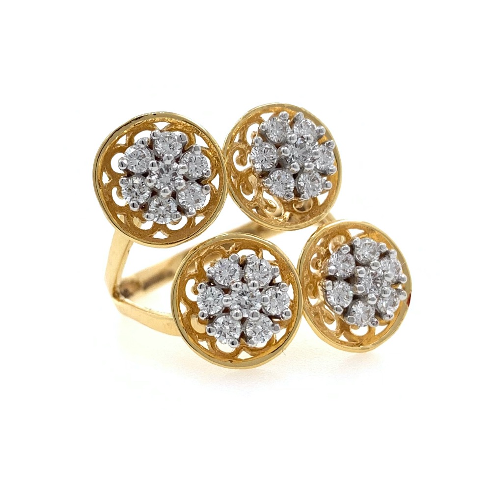 Quad Flower diamond Cocktail Ring in 18k Yellow Gold - 6.500 grams - VVS EF 0.87 carats - 0LR59 - Image 2