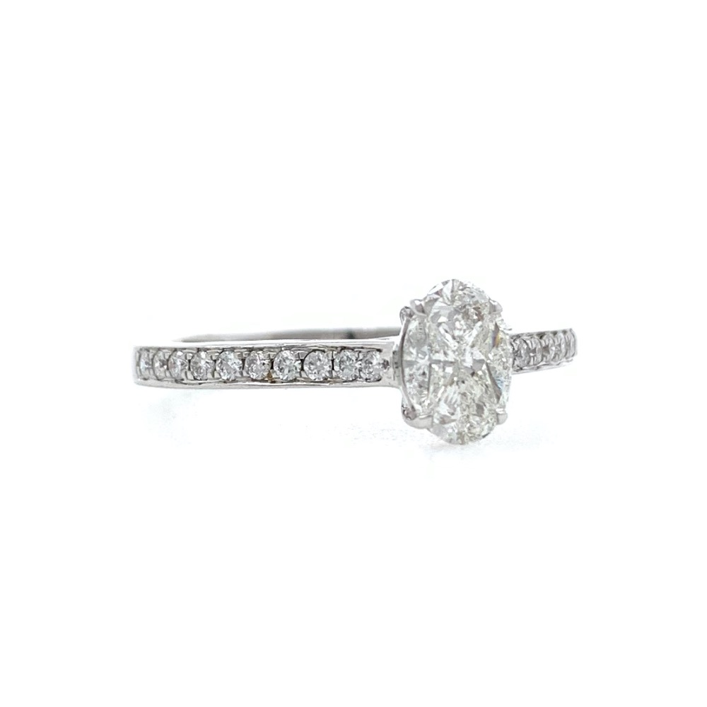 Oval Shaped Pie Cut Diamond Engagement Ring in 18k White Gold - VVS - VS - FG - 2.210 grams - 0.38 carat - 0LR43 - Image 3