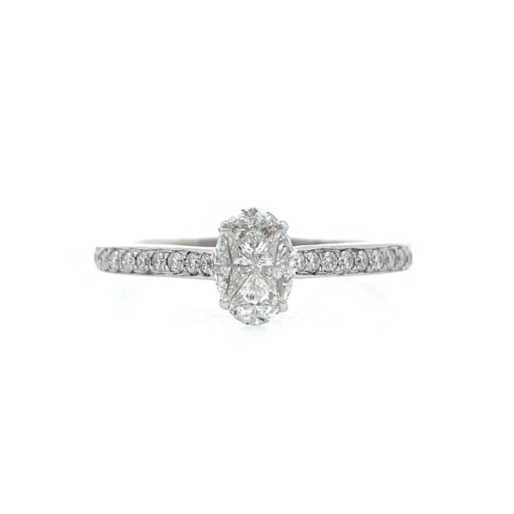 Oval Shaped Pie Cut Diamond Engagement Ring in 18k White Gold - VVS - VS - FG - 2.210 grams - 0.38 carat - 0LR43 - Image 2