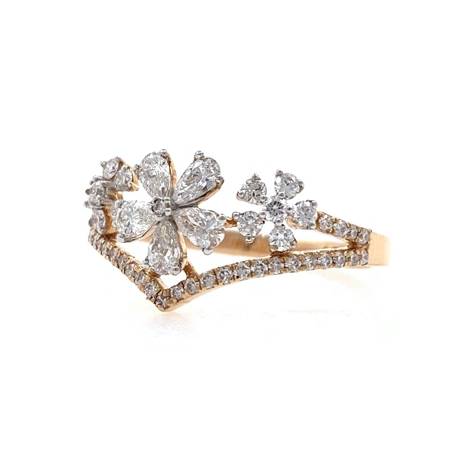 Trio Flower in Pear & Round Diamonds in 18k Rose Gold - VVS EF - 0.63 cts - 2.300 gms - 0LR31 - Image 4