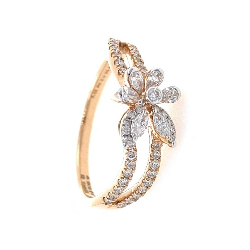 Flower & Petal Design Diamond Ring for Ladies in 18k Rose Gold 0LR24