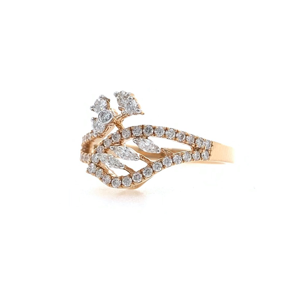 Divan Flower & Leaf Pattern Diamond Ladies Ring in 18k Rose Gold 0LR23 - Image 4