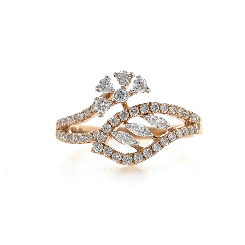 Divan Flower & Leaf Pattern Diamond Ladies Ring in 18k Rose Gold 0LR23 - Image 2