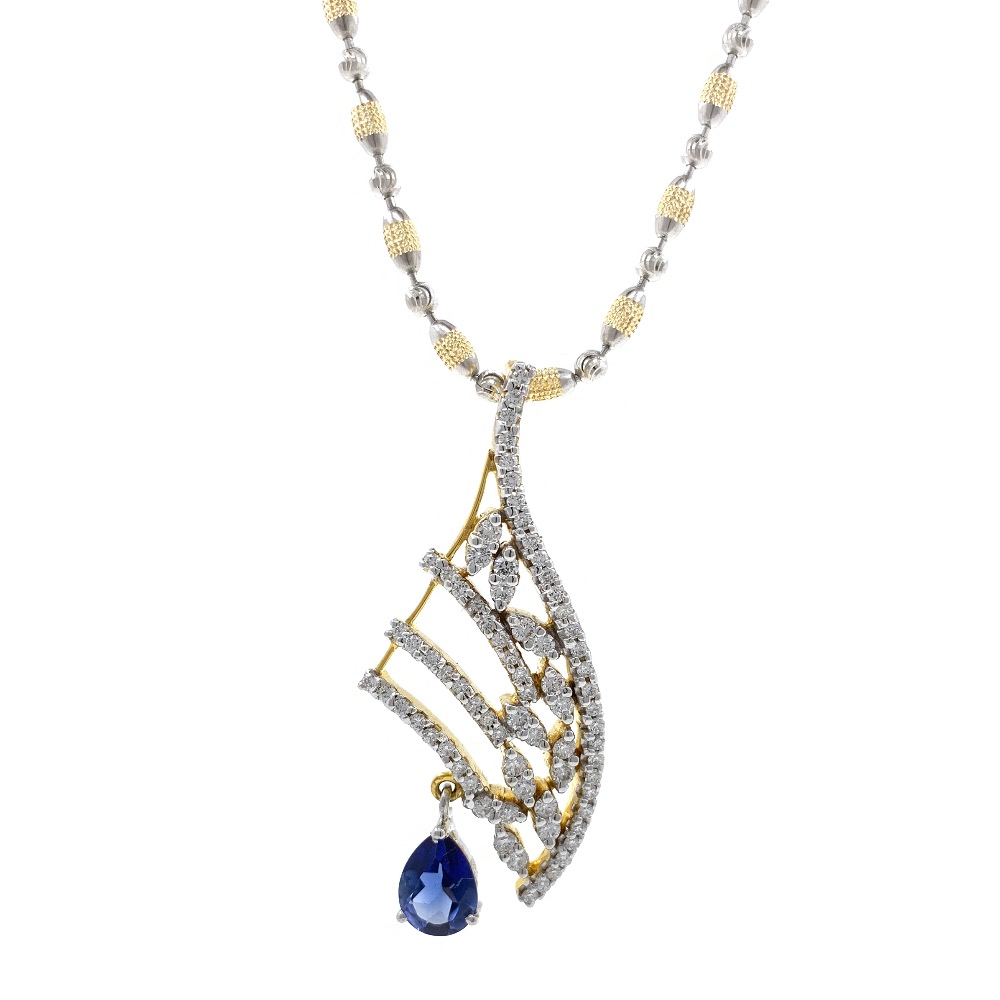 Blue Stone Diamond Pendant in 14k Yellow Gold 9SHP25