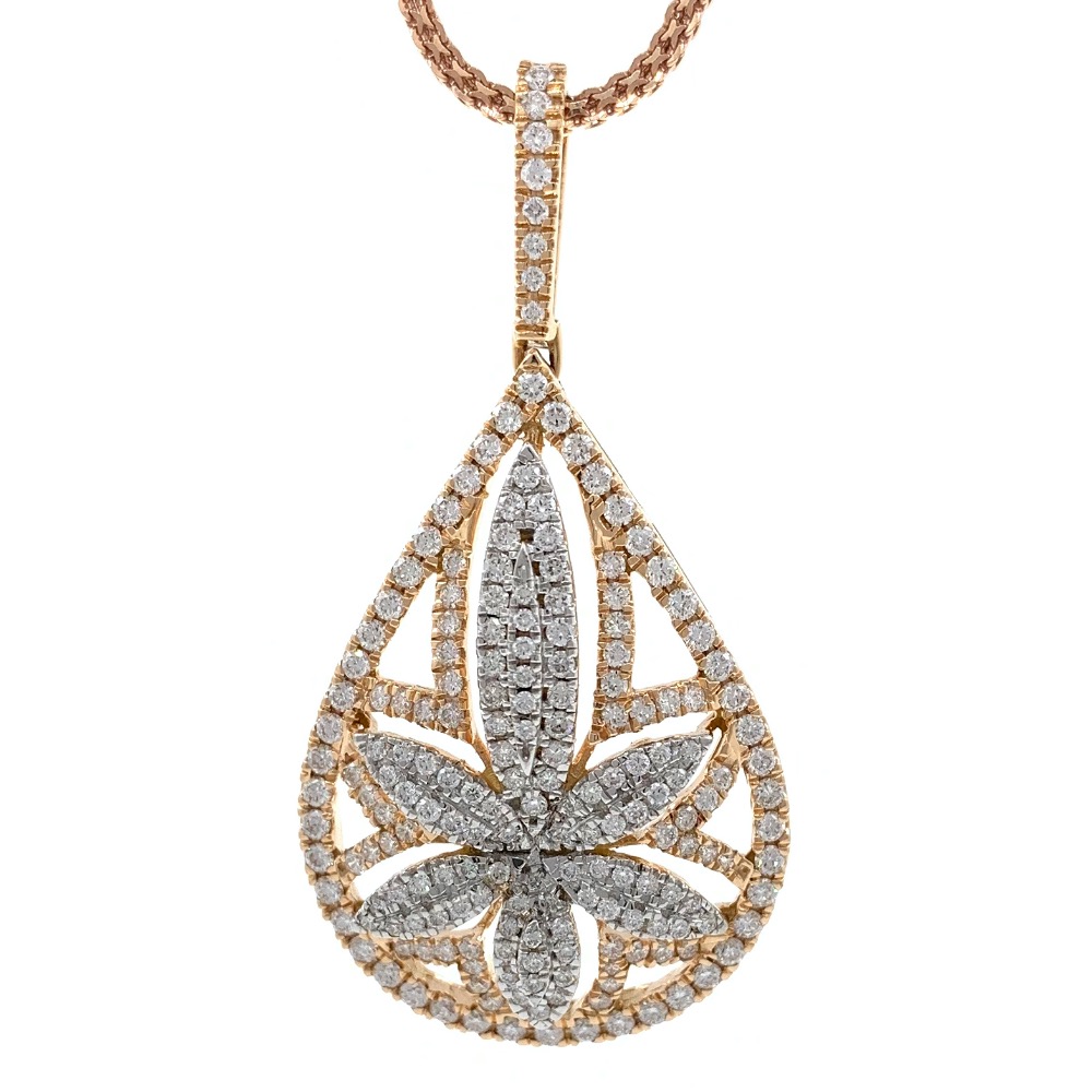 Six Petal Flower & Drop diamond pendant in 18k rose gold 9SHP15 - Image 5
