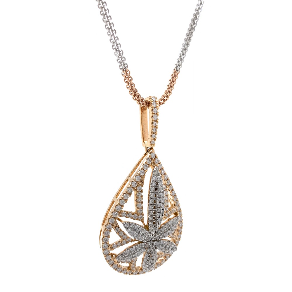 Six Petal Flower & Drop diamond pendant in 18k rose gold 9SHP15 - Image 3