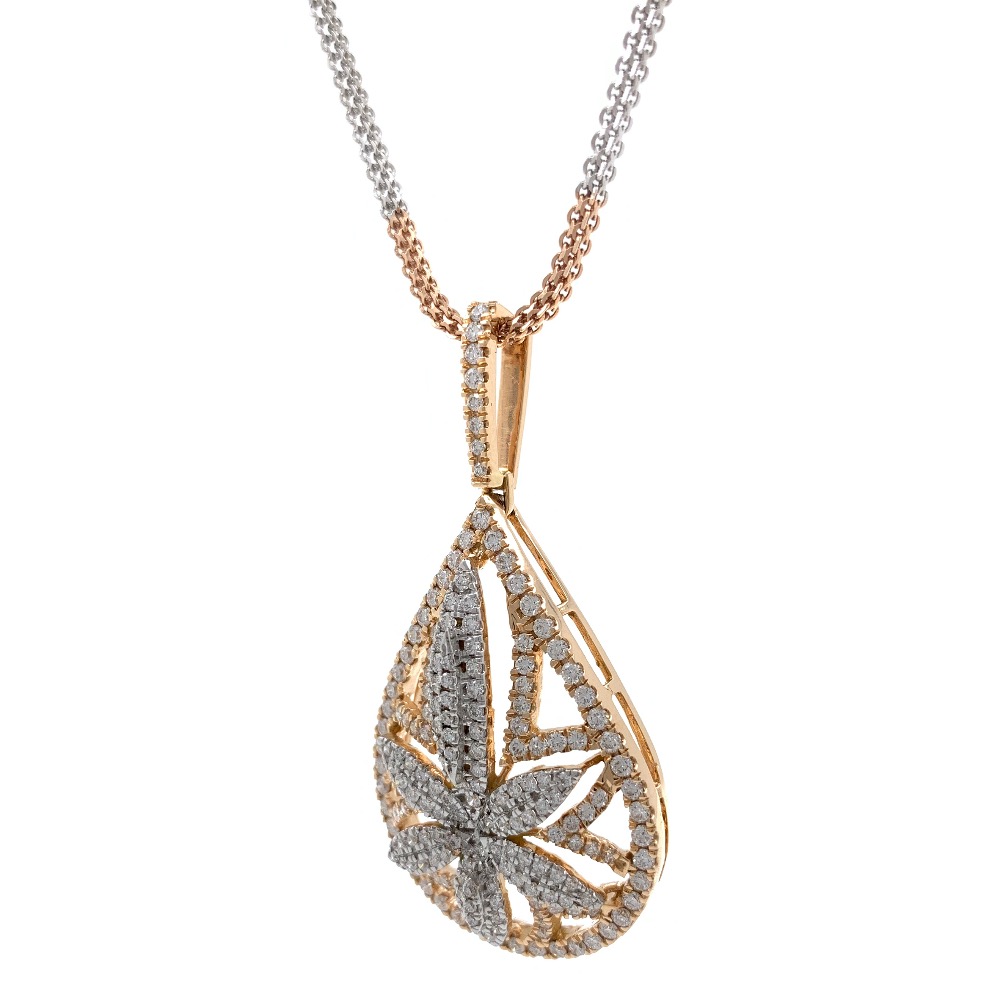 Six Petal Flower & Drop diamond pendant in 18k rose gold 9SHP15 - Image 2