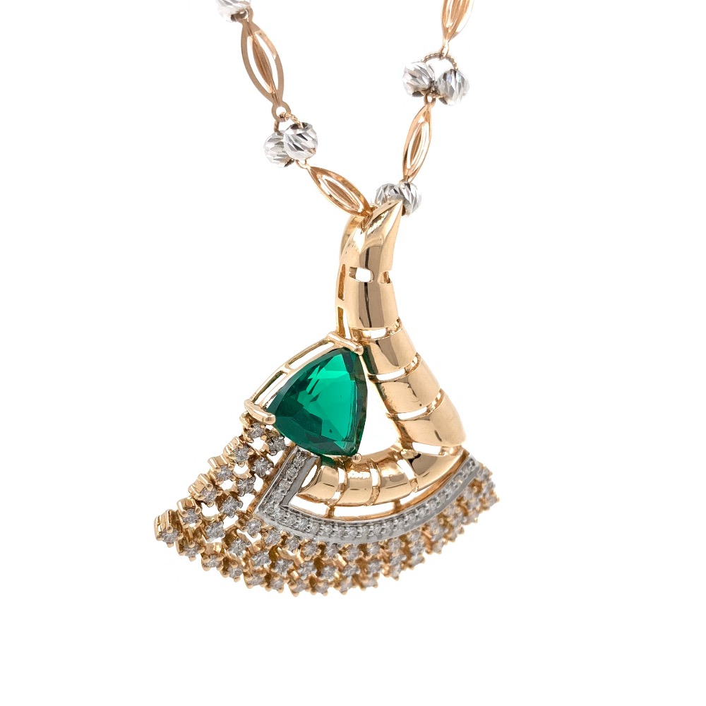 Triangular Green Stone Diamond Pendant in 18k rose gold 9SHP12 - Image 4