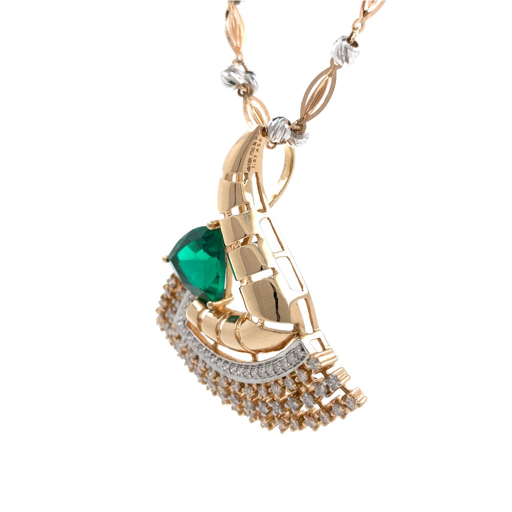 Triangular Green Stone Diamond Pendant in 18k rose gold 9SHP12 - Image 3