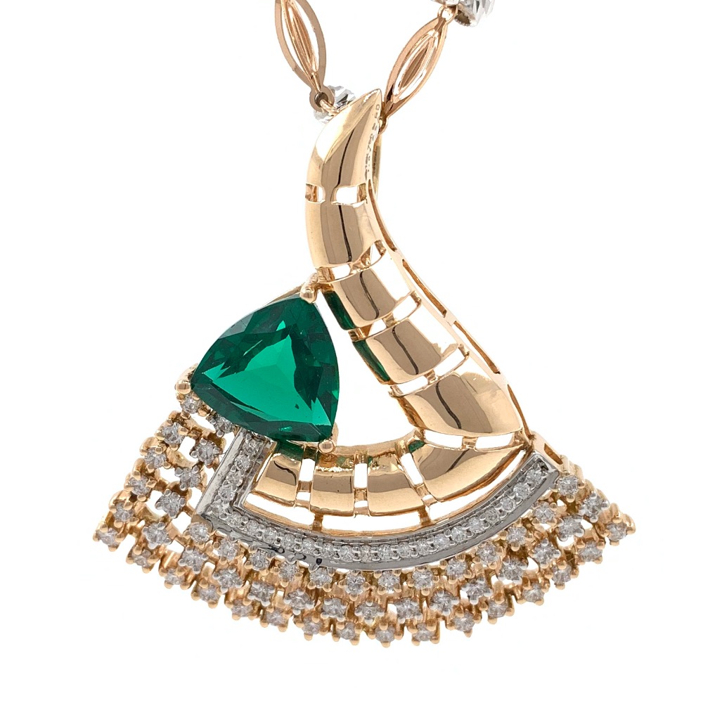 Triangular Green Stone Diamond Pendant in 18k rose gold 9SHP12 - Image 2
