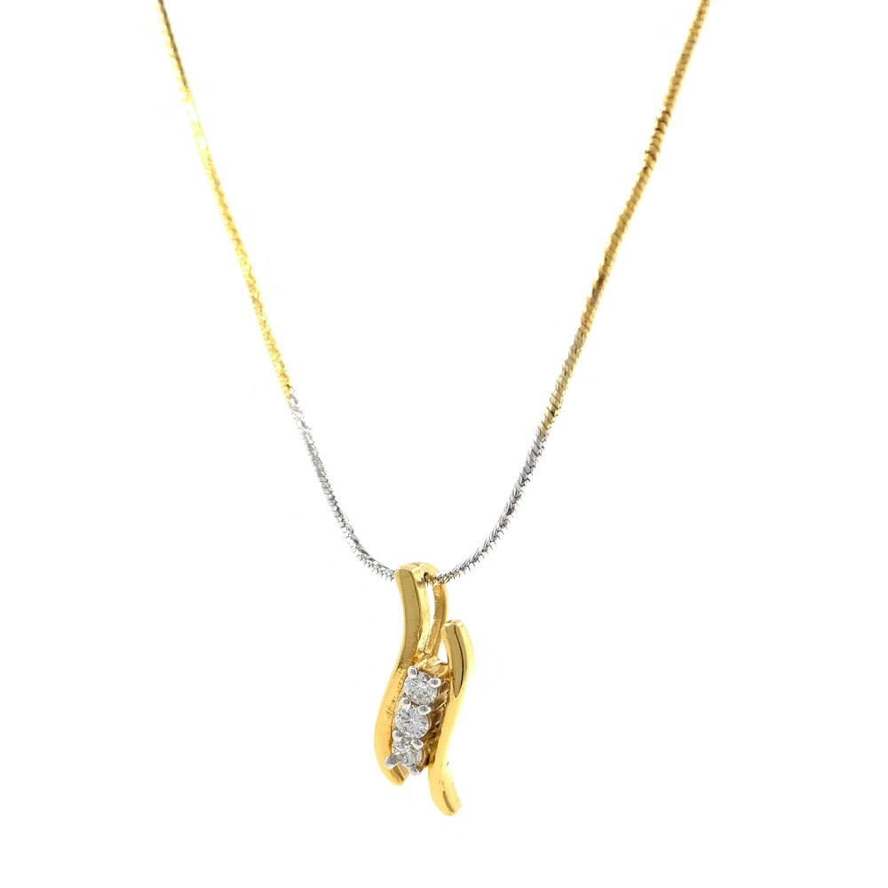 Delicate Three Diamond Curve Pendant In 18k Yellow Gold 9SHP7 - Image 4