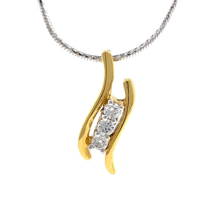 Delicate Three Diamond Curve Pendant In 18k Yellow Gold 9SHP7 - Image 2