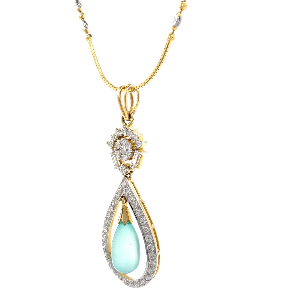 Blue Stone & Diamond Pendant in Yellow Gold 8SHP86 - Image 4