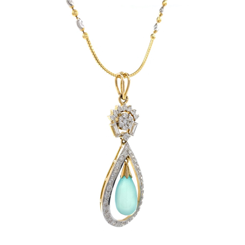 Blue Stone & Diamond Pendant in Yellow Gold 8SHP86 - Image 3