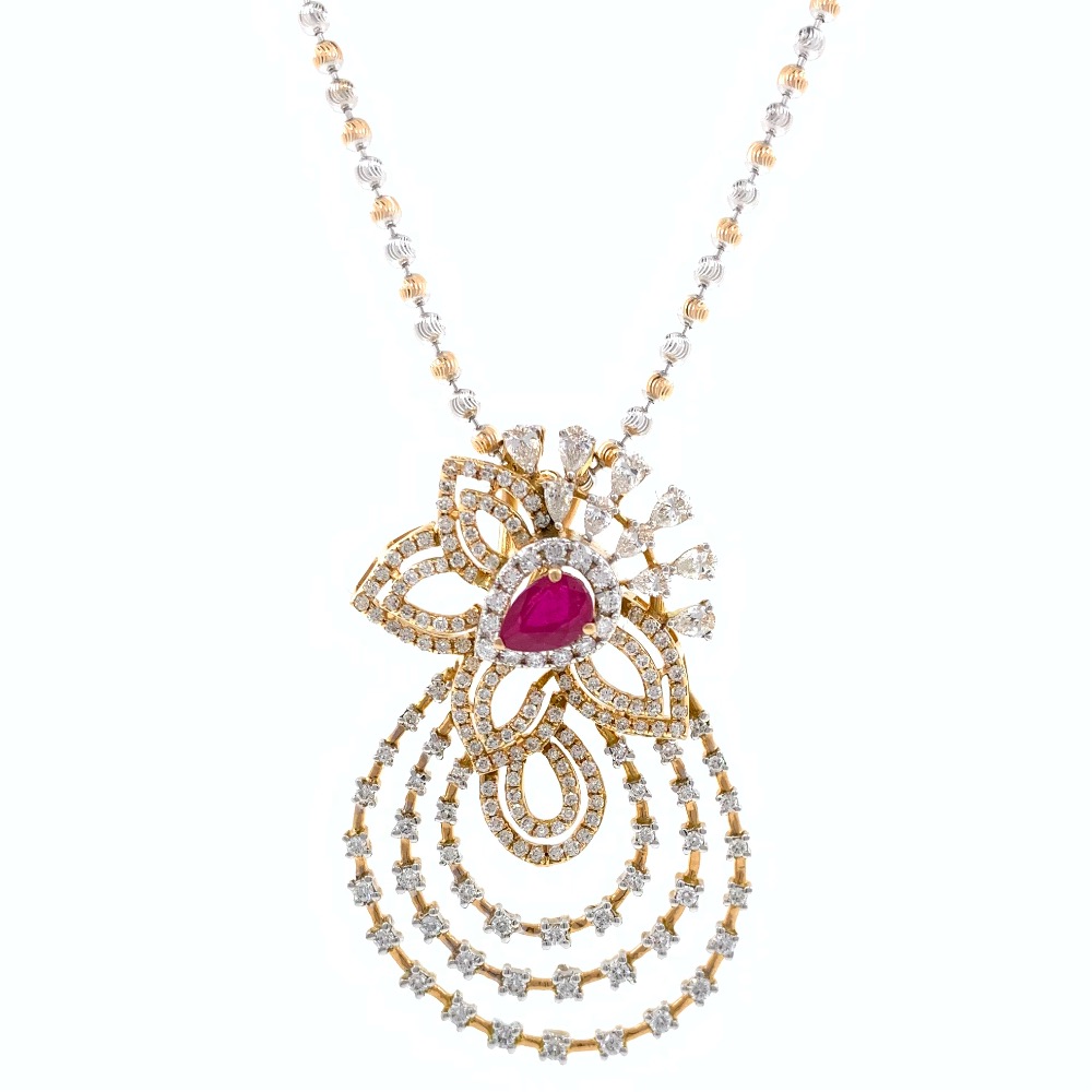 Incroyable Diamond Pendant with Red Colour Stone in Rose Gold 8SHP36