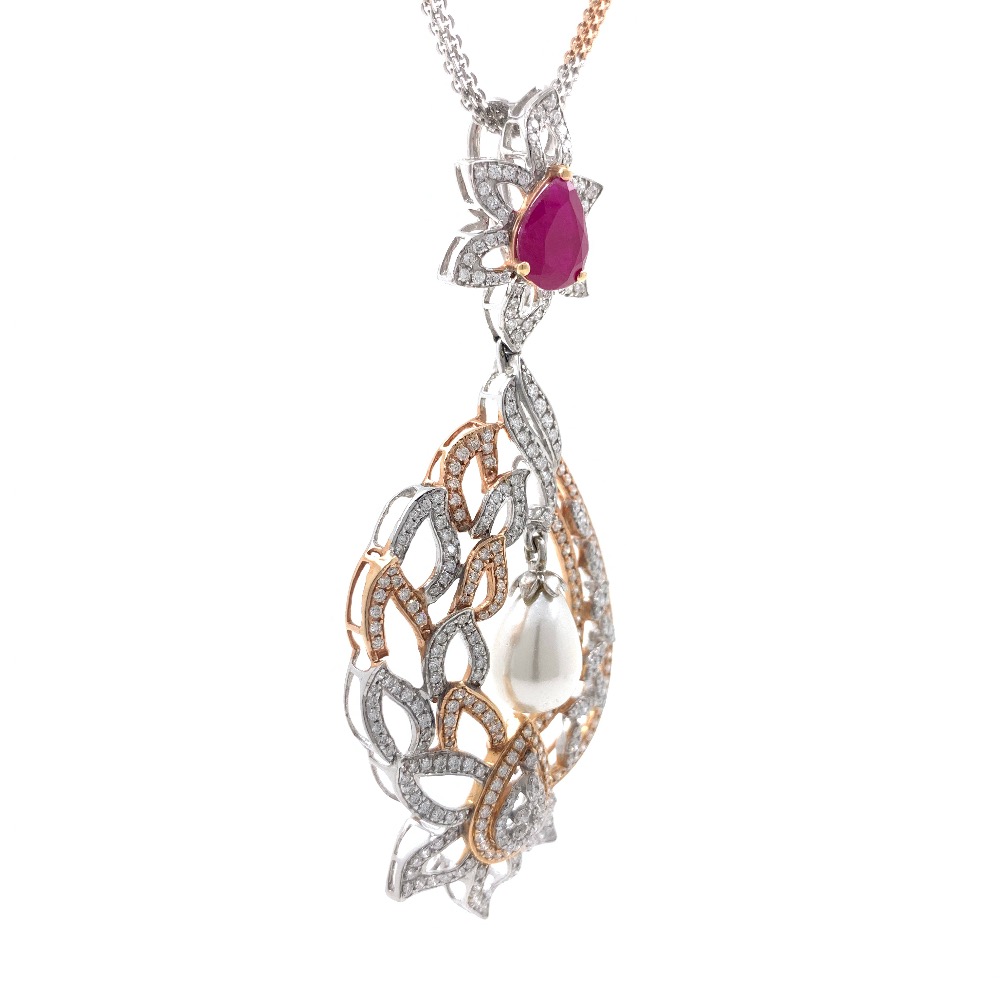 Bonita Diamond Pendant with Red Stone & Pear 7SHP9 - Image 3