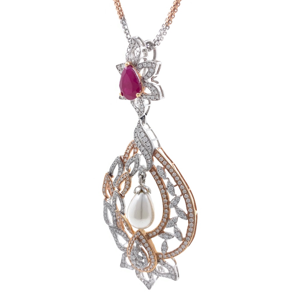 Bonita Diamond Pendant with Red Stone & Pear 7SHP9 - Image 2
