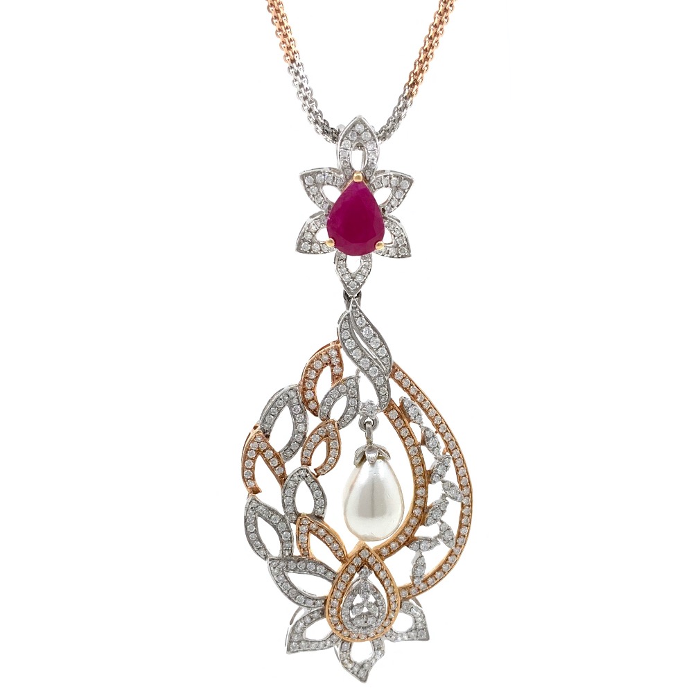 Bonita Diamond Pendant with Red Stone & Pear 7SHP9