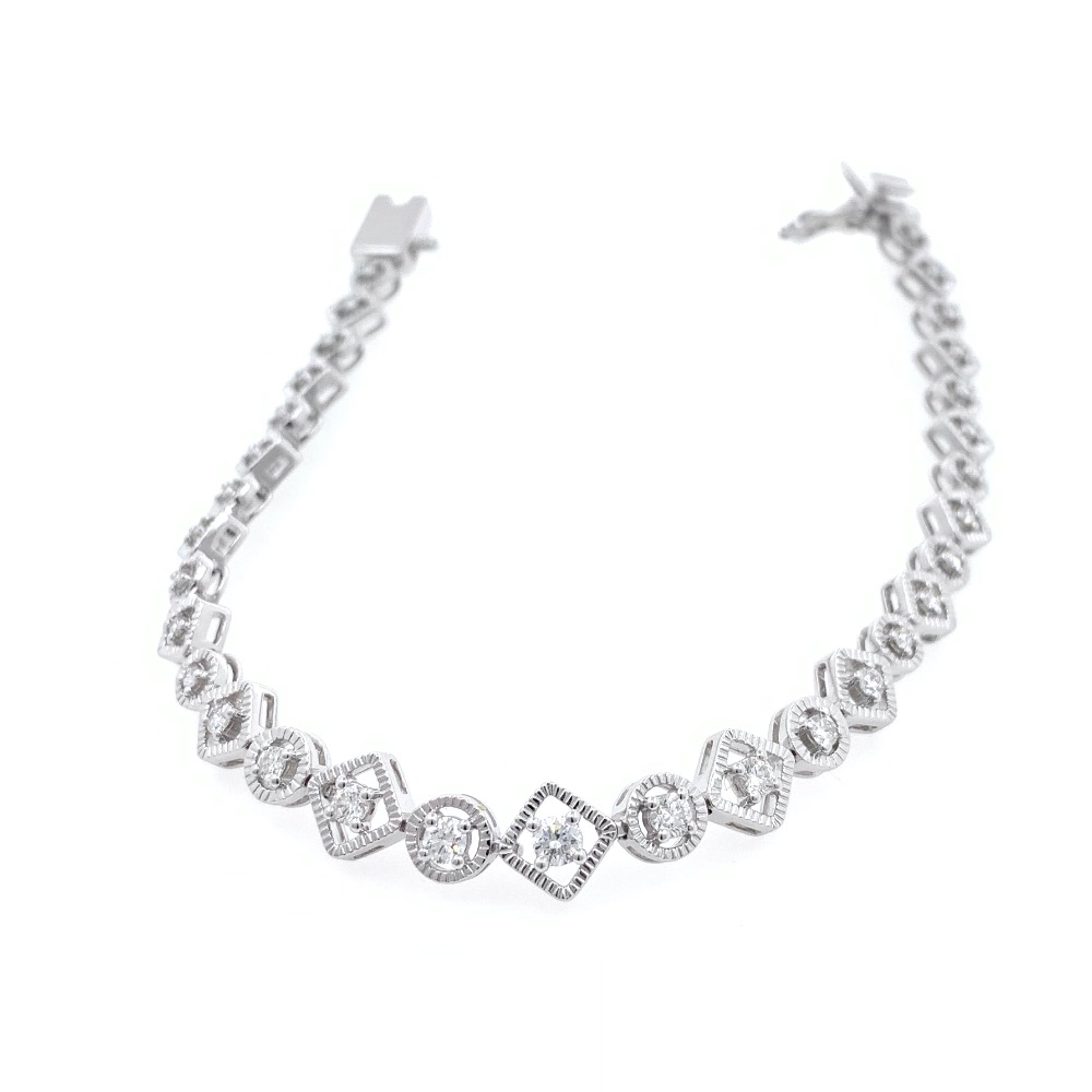 Square & Round Design diamond Tennis Bracelet in White Gold 9BRC37 - Image 4