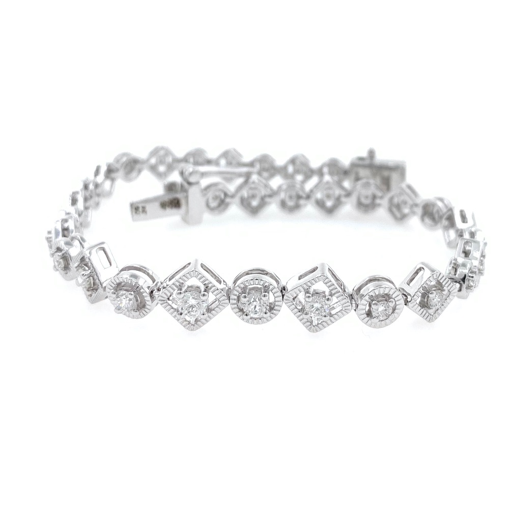 Square & Round Design diamond Tennis Bracelet in White Gold 9BRC37 - Image 3