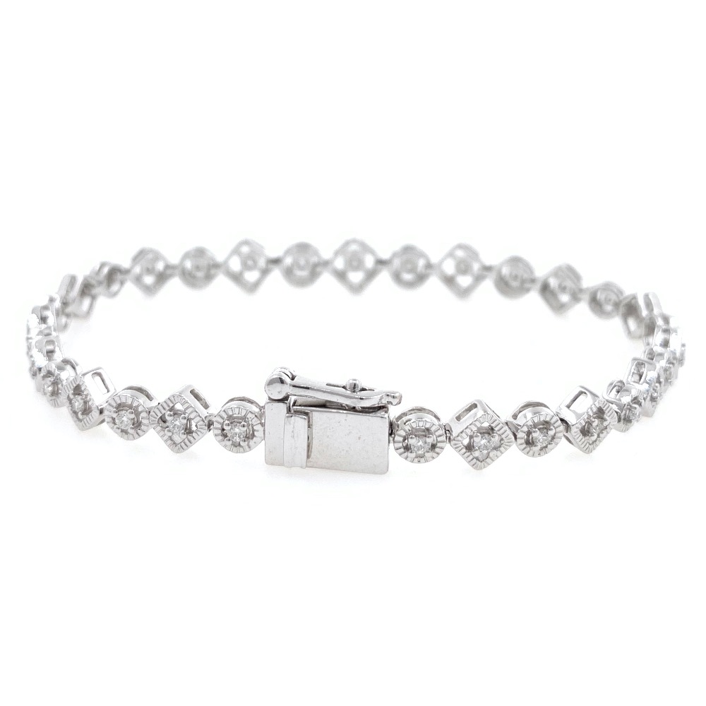 Square & Round Design diamond Tennis Bracelet in White Gold 9BRC37 - Image 2