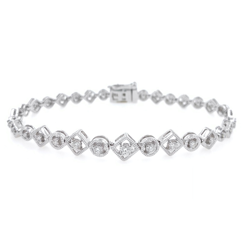 Square & Round Design diamond Tennis Bracelet in White Gold 9BRC37