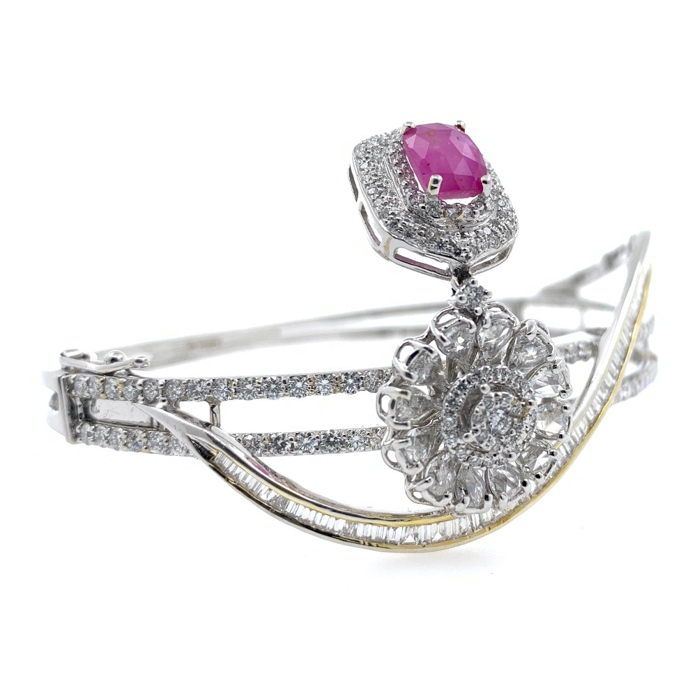 18kt / 750 White Gold Fancy Diamond Bracelet with Ruby 5BRC586 - Image 2