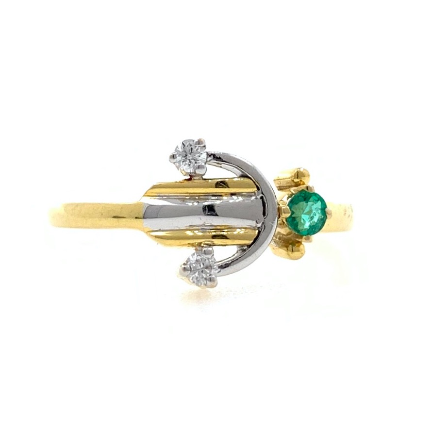 18kt / 750 Yellow Gold Simple Diamond & Emerald Ladies Ring 9LR301 - Image 2