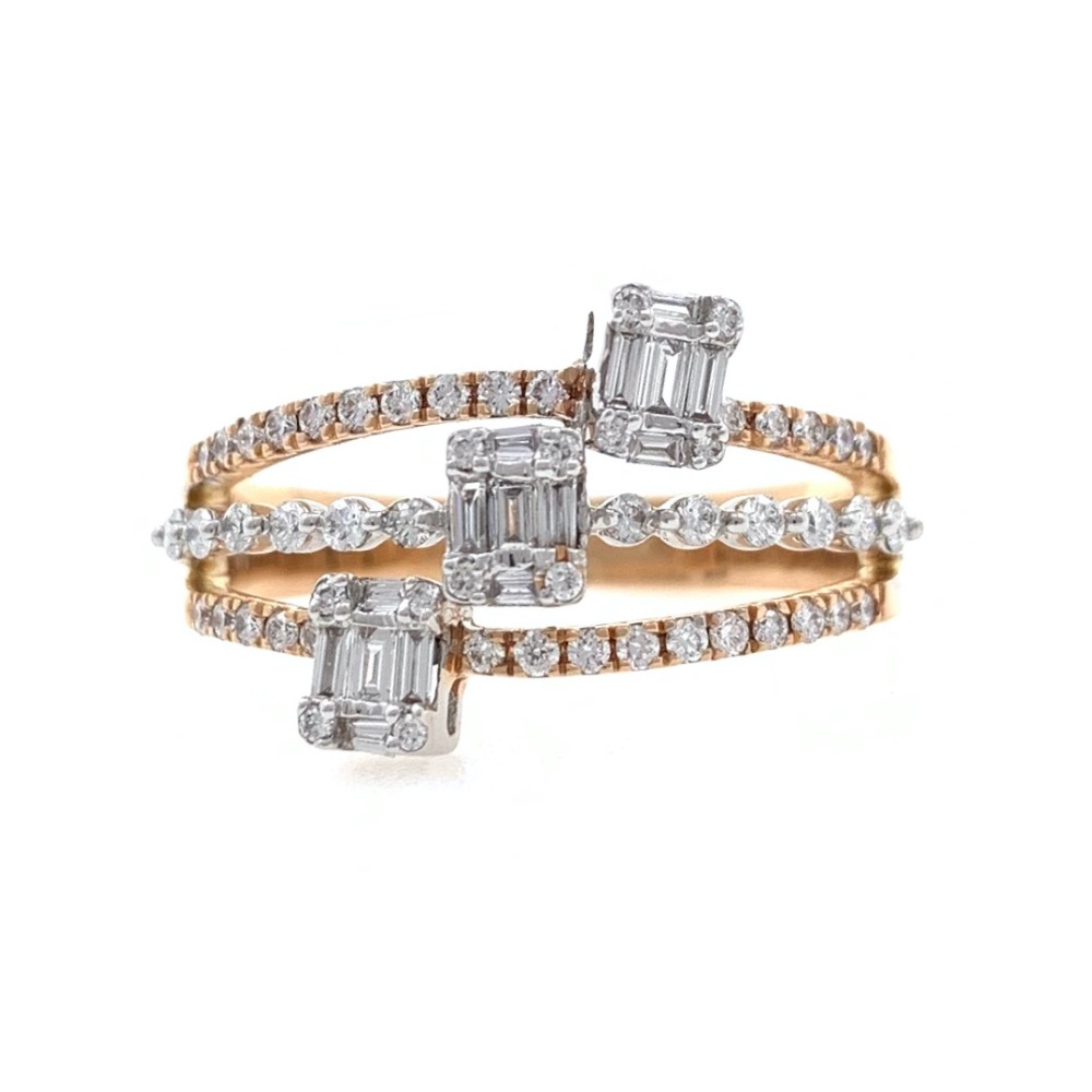 18kt / 750 rose gold three solitaire look diamond ring for ladies 9lr300 - Image 2