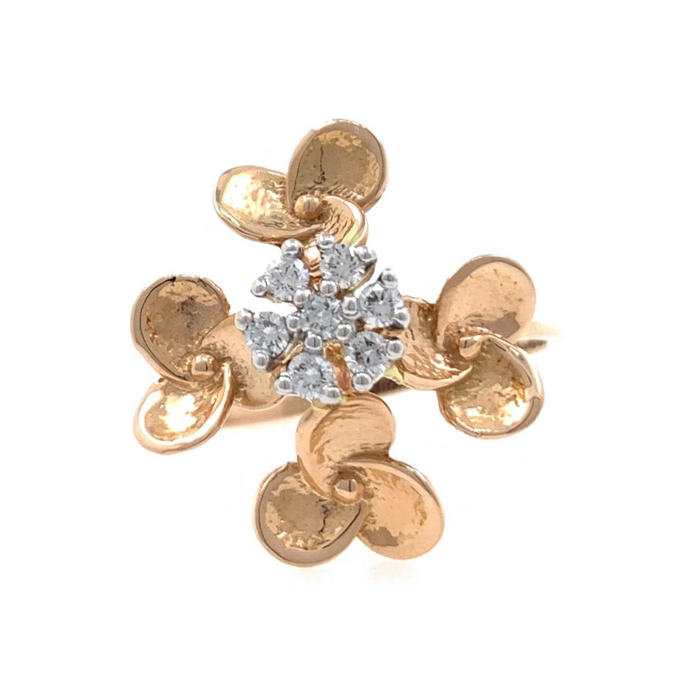 18kt / 750 rose gold - golden flower diamond ladies ring 9lr206