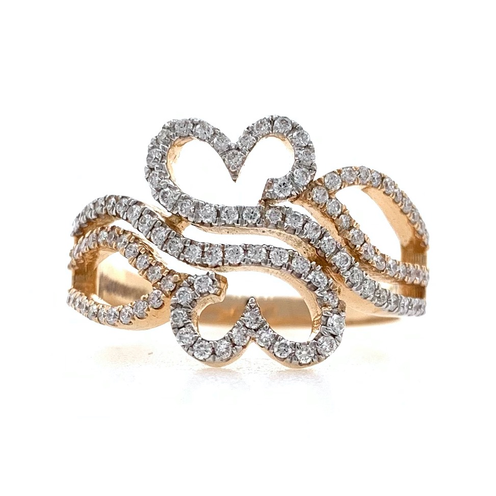 18kt / 750 rose gold dual heart diamond ladies ring 9lr167