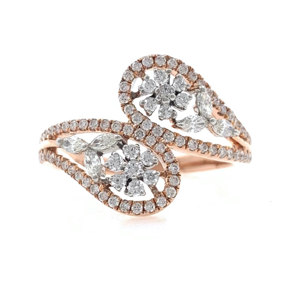 18kt / 750 rose gold floral designer diamond ladies ring 9lr163