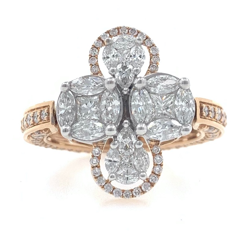 18kt / 750 rose gold designer pendant cum diamond ring 9lr139